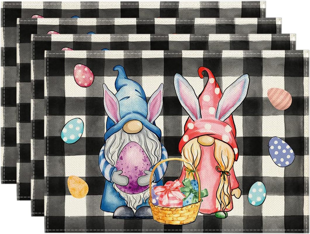 V888-ELOSUNG20835-202503051035-00 Easter Cotton-Linen Placemats - Set of 4 Anti-Stain Table Mats(Style 11) - Image 1