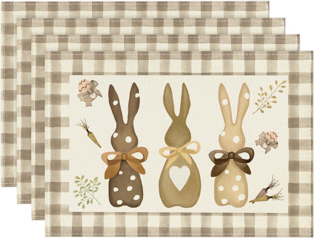 V888-ELOSUNG20844-202503051036-00 Easter Cotton-Linen Placemats - Set of 4 Anti-Stain Table Mats(Style 20) - Image 1