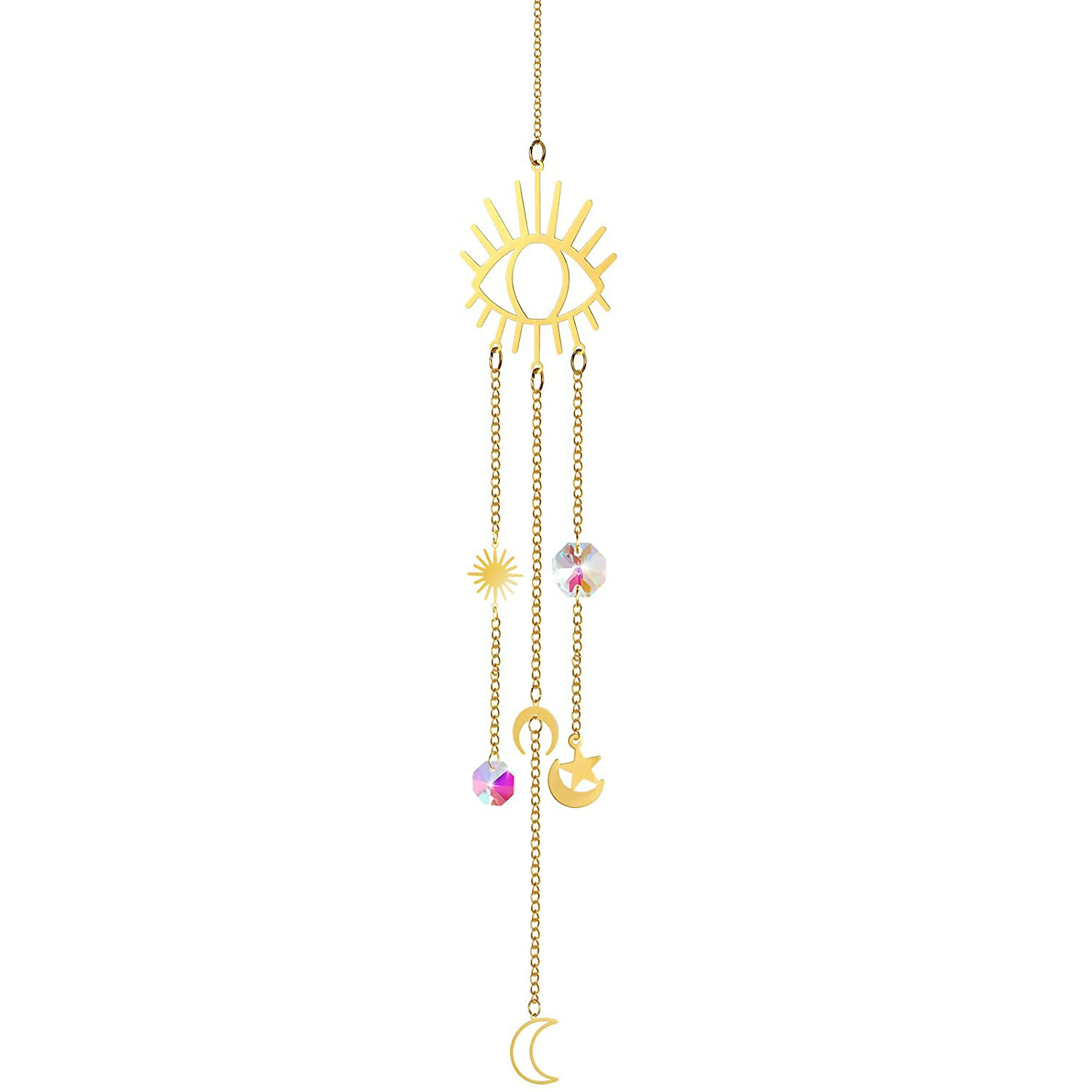 V888-ELOSUNG20895-202503111132-00 (Style 2) 4 pcs Crystal Wind Chimes-Sun Catcher Star Moon Dream Catcher for Window 30cm - Image 1