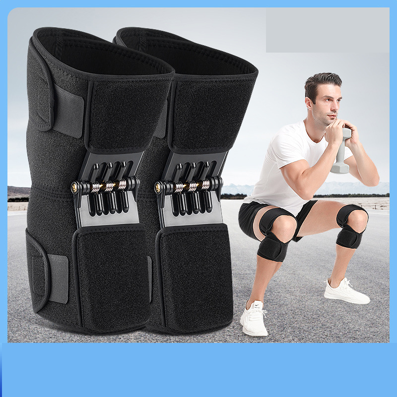 V888-ELOSUNG21080-225768-00 1 Pair Black Adjustable Knee Brace Support with Spring Booster – Patella Stabilizer for Squats, Hiking, and Outdoor Sports - Image 1