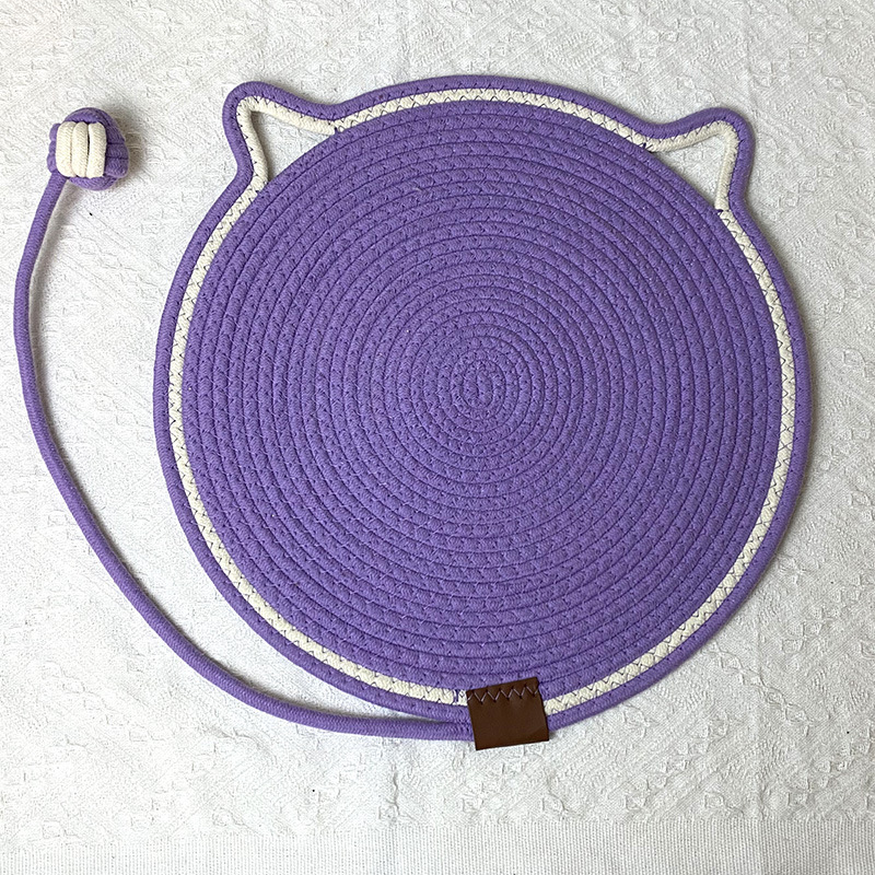 V888-ELOSUNG21195-227302-00 3 Pcs Purple Durable Cat Scratching Mat with Attached Toy Ball – Washable and Multi-Functional, Ideal for Cats' Scratching and Sleeping – 50cm Diameter - Image 1