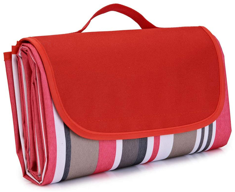 V888-ELOSUNG21261-202502241536-00 Red Stripes Stitching Premium Picnic Mat - Extra Thick & Waterproof Oxford Cloth Camping Blanket - 145x180cm - Image 1