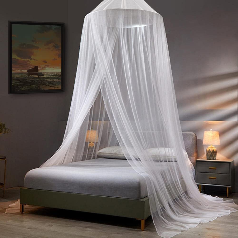 V888-ELOSUNG21269-202502241546-00 White Hanging Princess Bed Canopy Mosquito Net - Dome Bedding for Dorm Rooms & Bedrooms (Fits ≤1.5m Beds) - Image 1