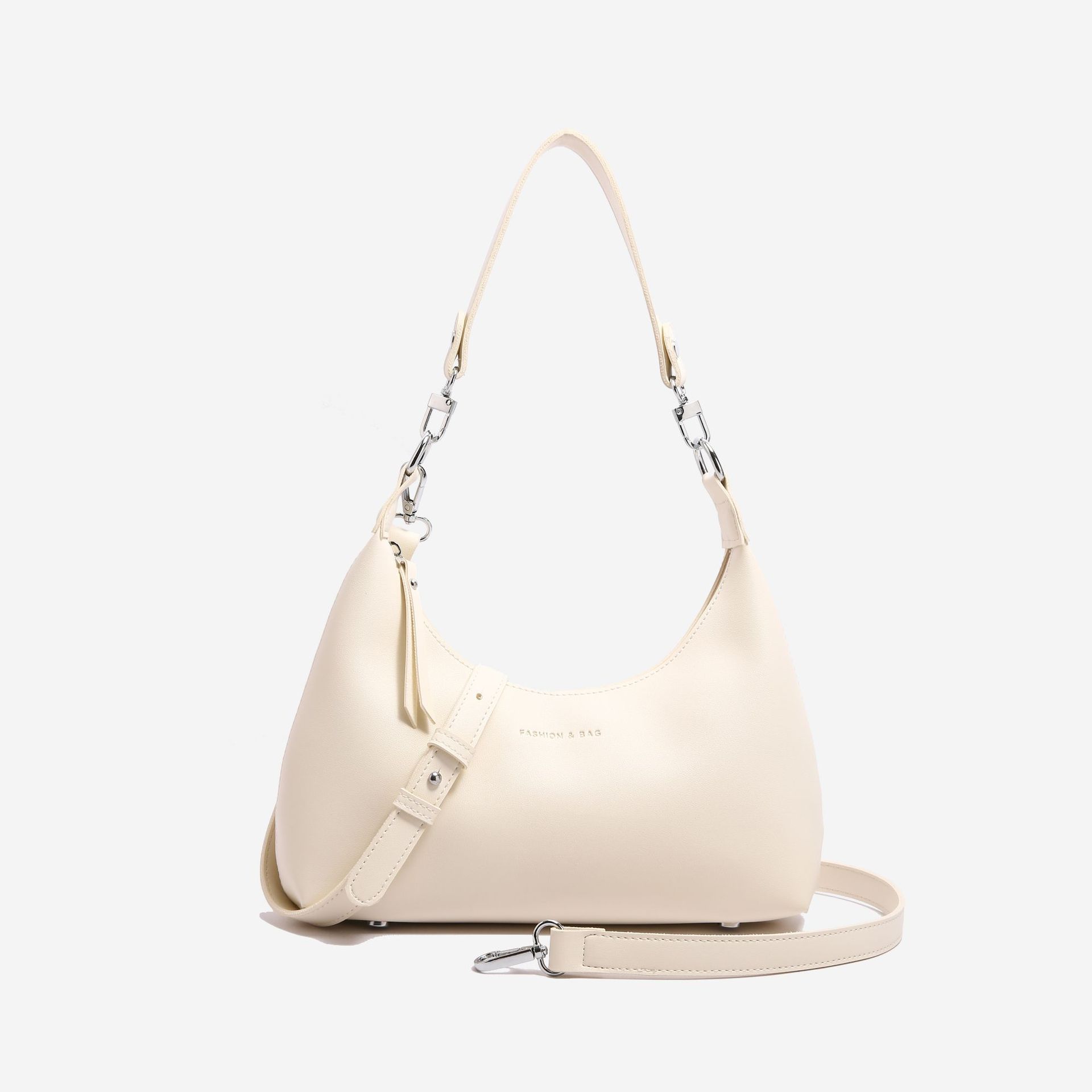 V888-ELOSUNG21279-202502241608-00 Off White Women's Trendy PU Leather Shoulder Bag - Fashionable Underarm Hobo Bag with Adjustable Strap - Image 1