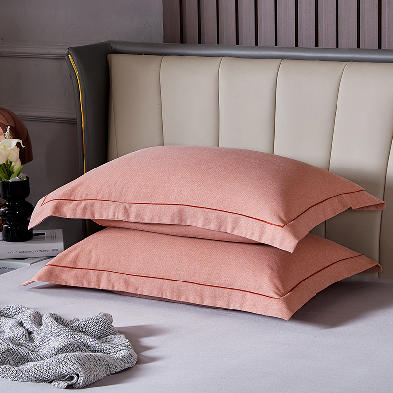 V888-ELOSUNG21444-202502281100-00 Light Red Pure Cotton Flannel Pillowcase Set - Soft, Thickened, Solid Color (Pair, 48x74cm) - Image 1