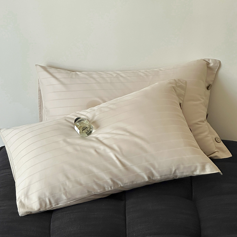 V888-ELOSUNG21454-202502281107-00 Off White Wide Stripes Long Staple Cotton Sateen Pillowcase Set - Jacquard Striped, Pure Cotton, 48x74cm (Pair) - Image 1