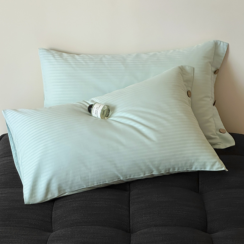 V888-ELOSUNG21459-202502281111-00 Bright Green Pinstripe Long Staple Cotton Sateen Pillowcase Set - Jacquard Striped, Pure Cotton, 48x74cm (Pair) - Image 1