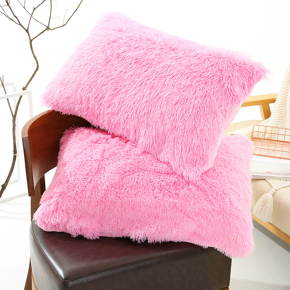 V888-ELOSUNG21470-202502281040-00 Dark Pink Faux Fur Pillowcase Set - Crystal Velvet Plush Throw Pillow Covers, Bedding Accent (50x70cm, Pair) - Image 1