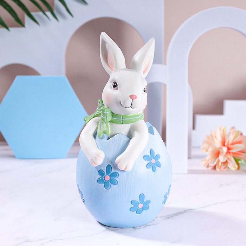 V888-ELOSUNG21579-202503051026-00 Blue Easter Rabbit Egg Resin Decoration - Charming Festive Gift for Kids' Rooms and Holidays - Image 1