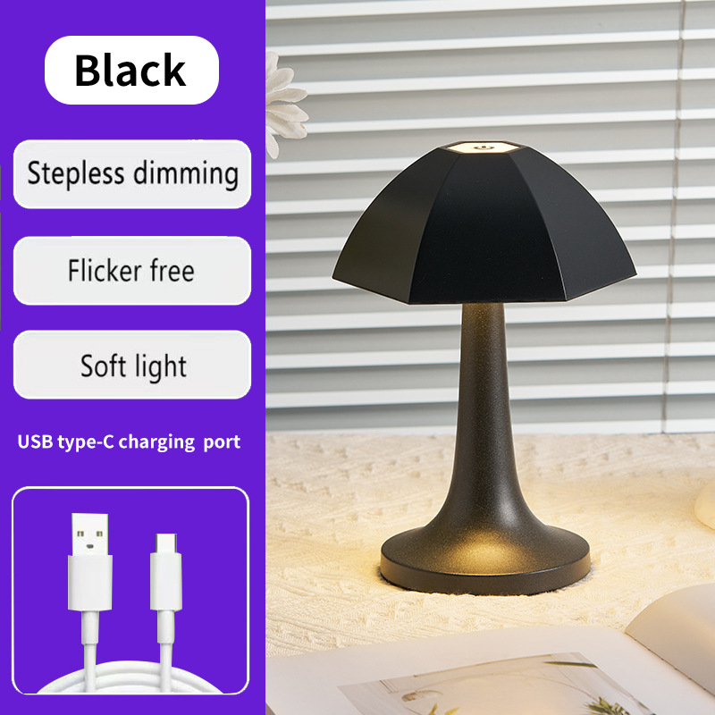 V888-ELOSUNG21734-202503111230-00 Black Nordic Umbrella Mushroom Table Lamp - Dimmable Ambient Light - Image 1