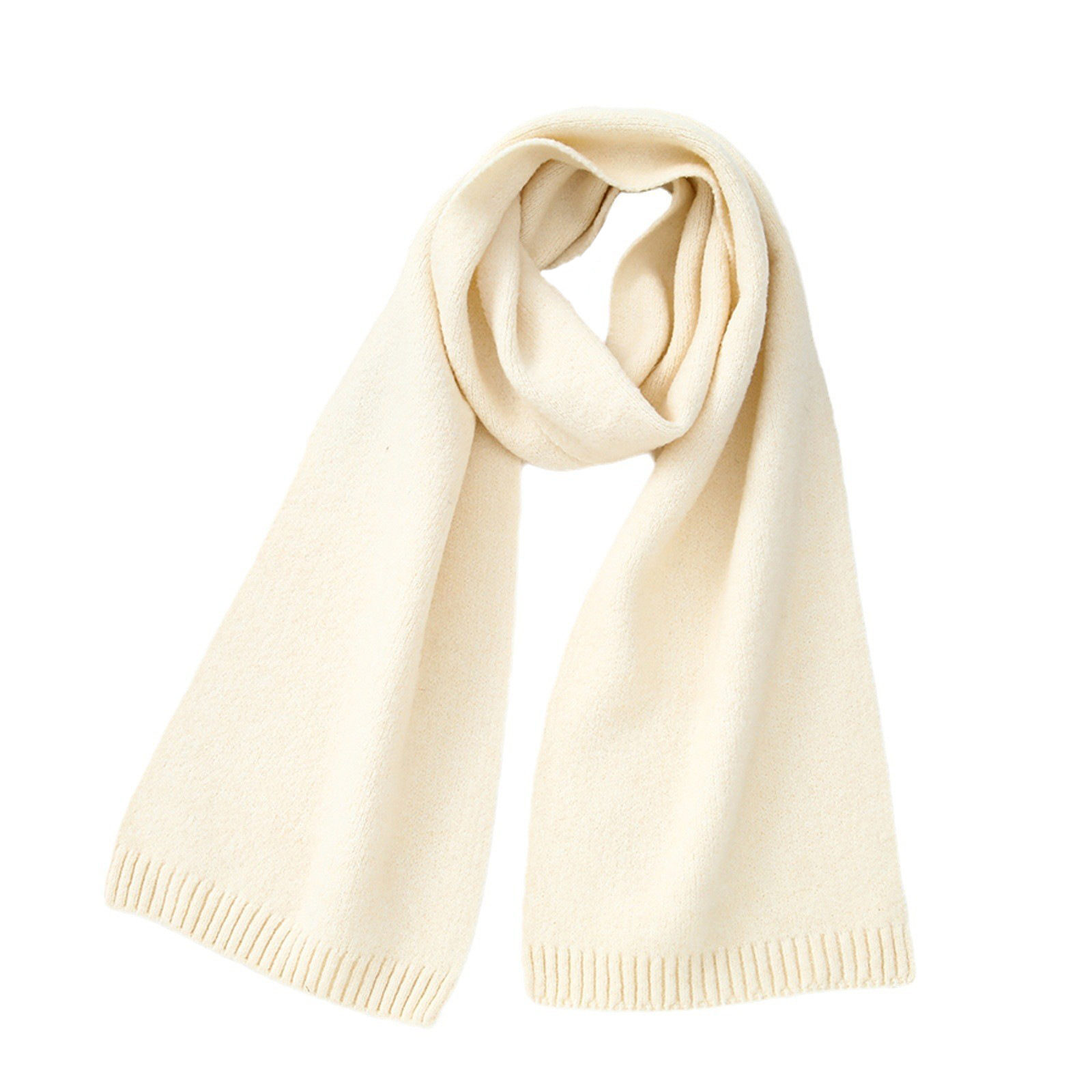 V888-ELOSUNG21739-202503111136-00 Milky White Soft Wool-Blend Solid Color Knit Scarf for Women - Cozy Faux Cashmere Shawl - Image 1
