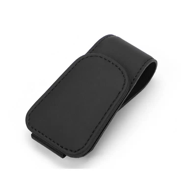 V888-ELOSUNG21822-202503121459-00 2 Pcs Black PU Leather Car Visor Sunglasses Holder - Multi-Functional Clip for Glasses, Cards & Tickets, 9.5x4.5cm - Image 1