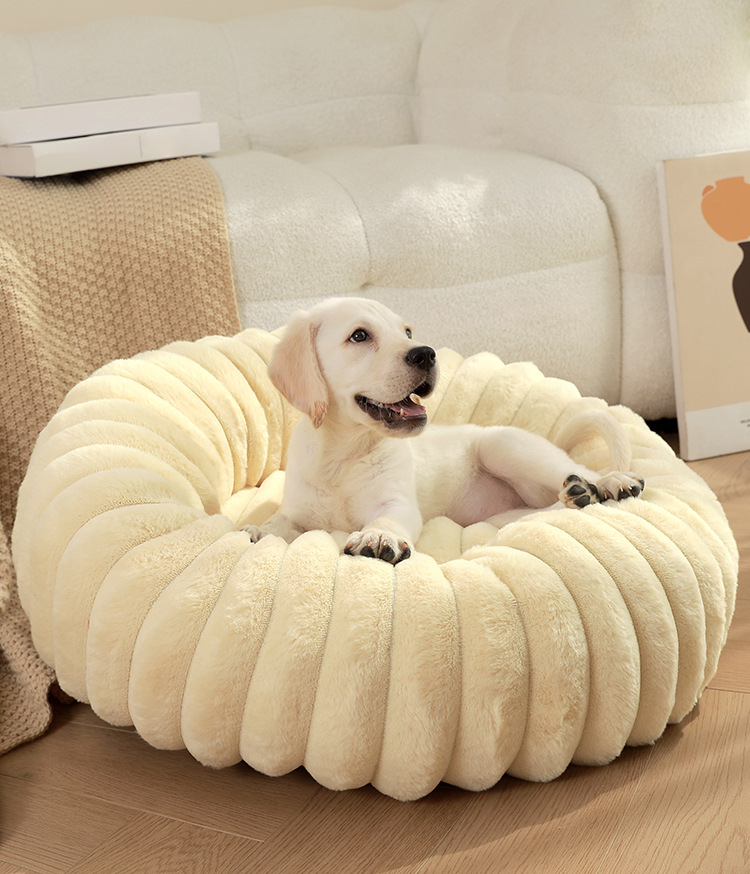 V888-ELOSUNG21846-202503121414-00 Beige Plush Pet Bed - 40cm Round Dog & Cat Mat, Cozy PP Cotton Filled, Comfortable Pet Supplies - Image 1