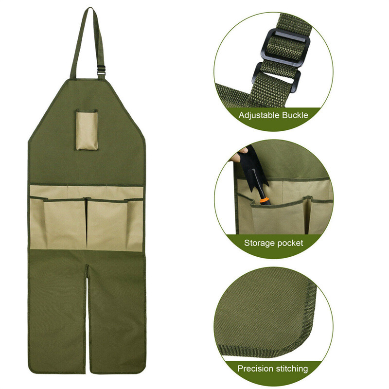 V888-ELOSUNG21851-202503121415-00 Green And Beige Gardening Leg Apron - Oxford Fabric, Multi-Pocket, Extended Design, 118x45cm, 450g - Image 1