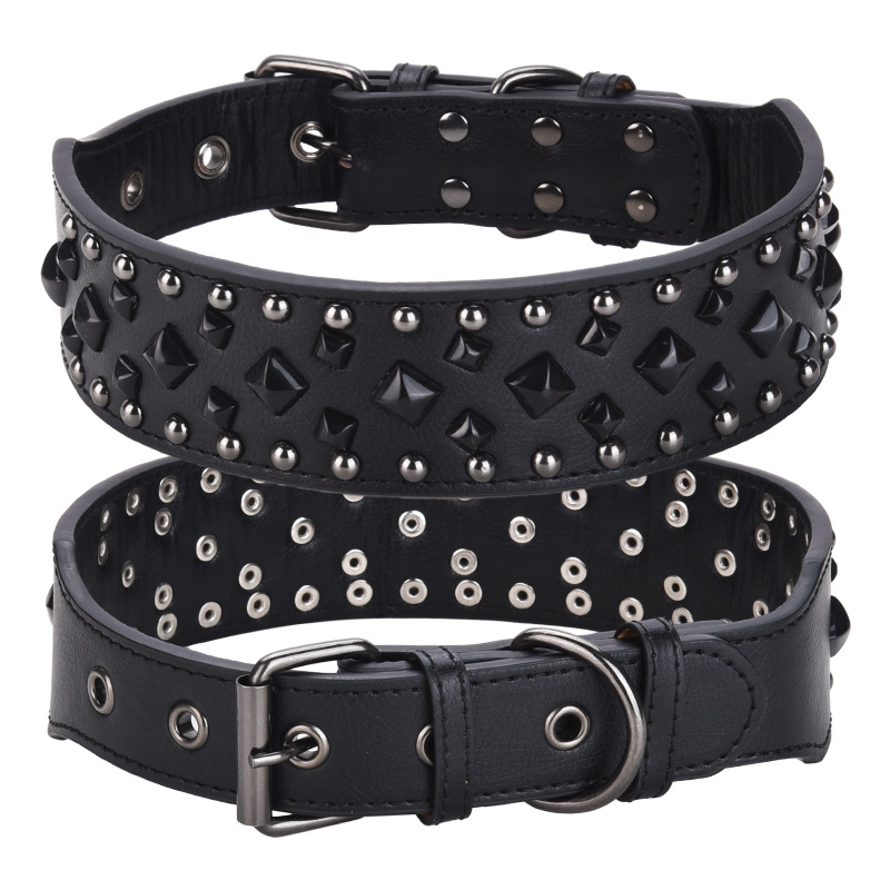 V888-ELOSUNG21859-202503131500-00 Size S Black 1 pack Stylish PU Leather Dog Collar with Spikes - Adjustable, Durable & Comfortable for Medium to Large Breeds - Image 1