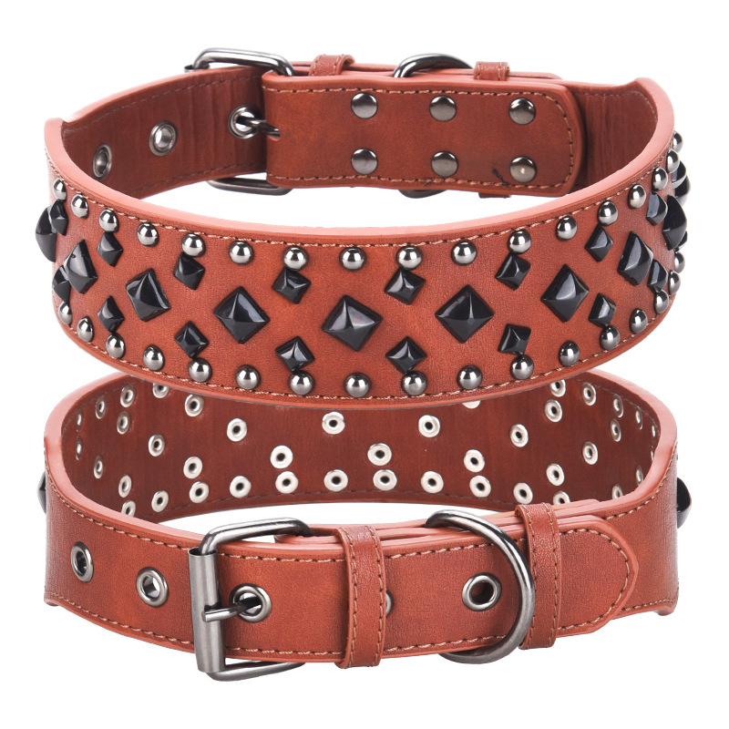 V888-ELOSUNG21860-202503131500-00 Size S Brown 1 pack Stylish PU Leather Dog Collar with Spikes - Adjustable, Durable & Comfortable for Medium to Large Breeds - Image 1