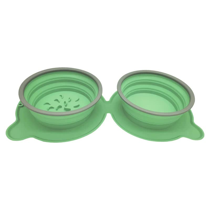 V888-ELOSUNG21869-202503131512-00 Green Portable Collapsible Pet Bowl Set - Food-Grade Silicone Double Bowl for Dogs & Cats, Anti-Slip & Easy to Clean - Image 1