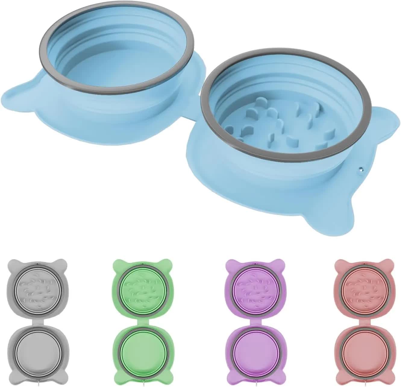 V888-ELOSUNG21871-202503131513-00 Blue Portable Collapsible Pet Bowl Set - Food-Grade Silicone Double Bowl for Dogs & Cats, Anti-Slip & Easy to Clean - Image 1