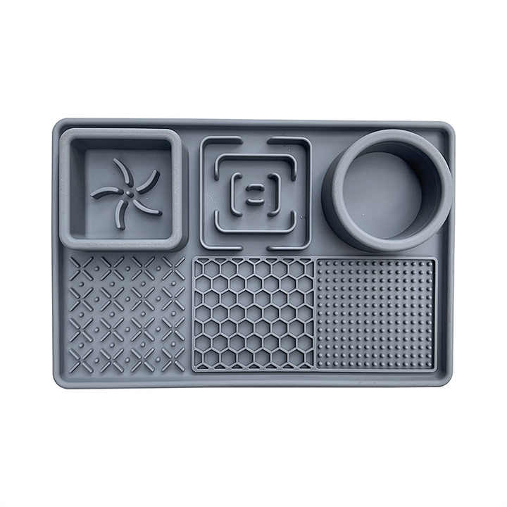 V888-ELOSUNG21933-202503141200-00 Grey Multi-Functional Pet Slow Feeder Lick Mat - Durable Food-Grade Silicone Anti-Bite Bowl for Dogs - Image 1