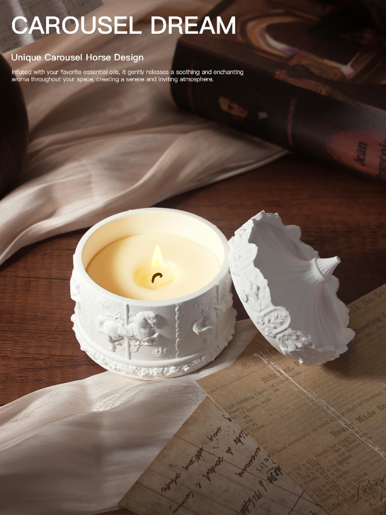 V888-ELOSUNG22090-202503181011-00 (English Pear Freesia)Rotating Carousel Soy Candle - Unique Home Decor & Gift - Image 1