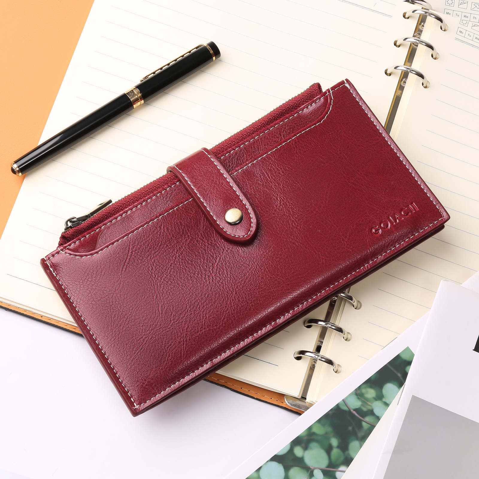 V888-ELOSUNG22097-202503180945-00 Wine red Large Capacity Women's Leather Wallet - RFID Blocking Card Holder - Image 1