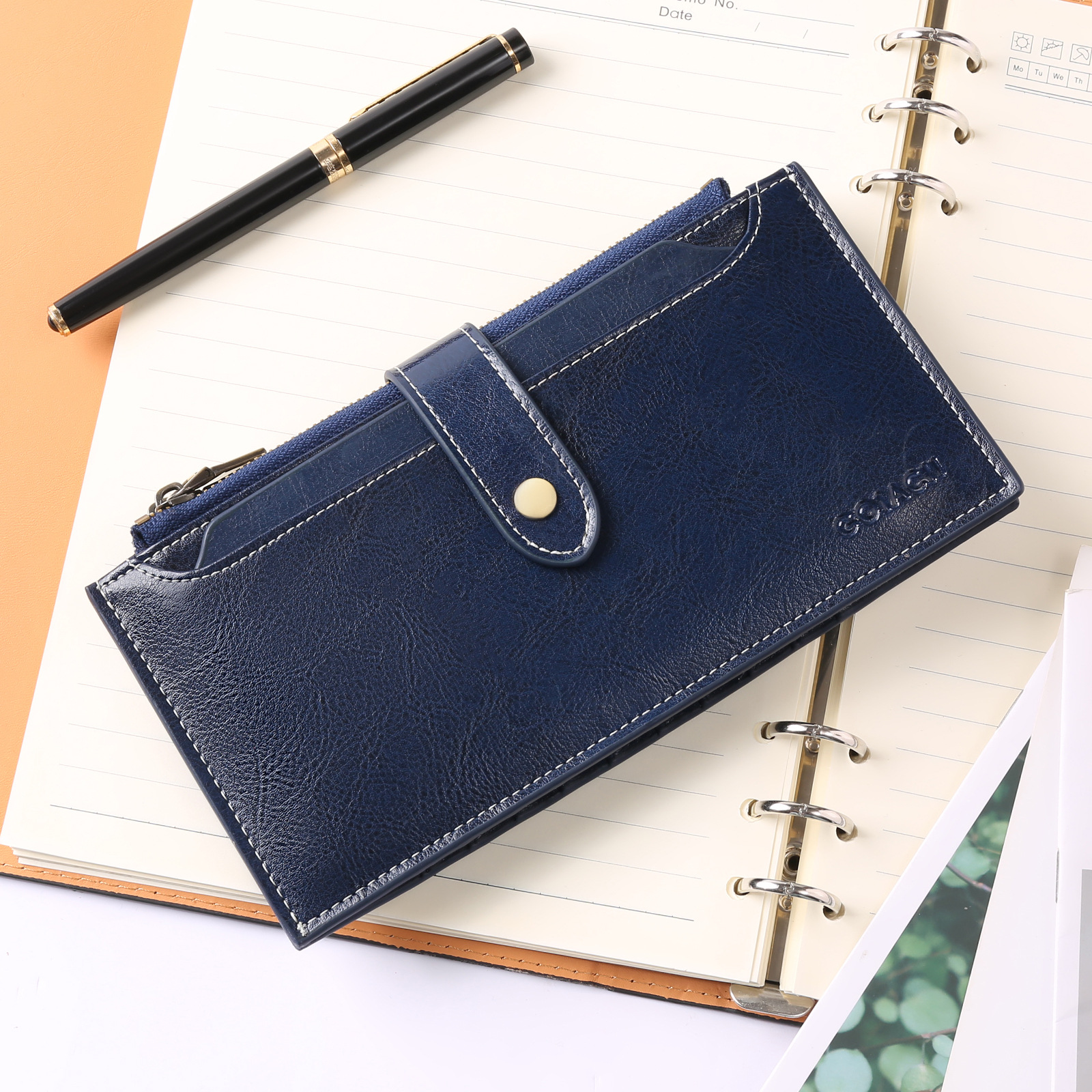 V888-ELOSUNG22098-202503181012-00 Dark Blue Large Capacity Women's Leather Wallet - RFID Blocking Card Holder - Image 1