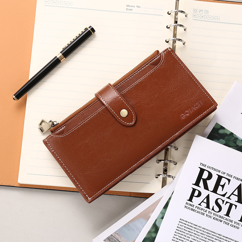 V888-ELOSUNG22099-202503181012-00 Retro Brown Large Capacity Women's Leather Wallet - RFID Blocking Card Holder - Image 1