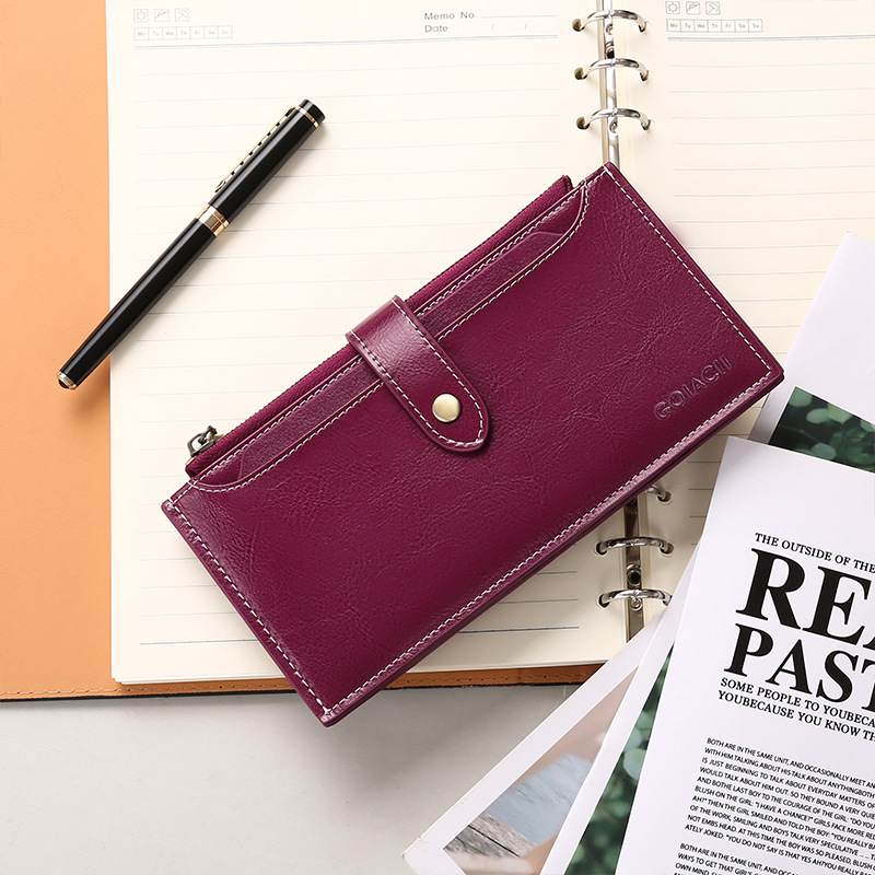 V888-ELOSUNG22100-202503181012-00 Dark Purple Large Capacity Women's Leather Wallet - RFID Blocking Card Holder - Image 1