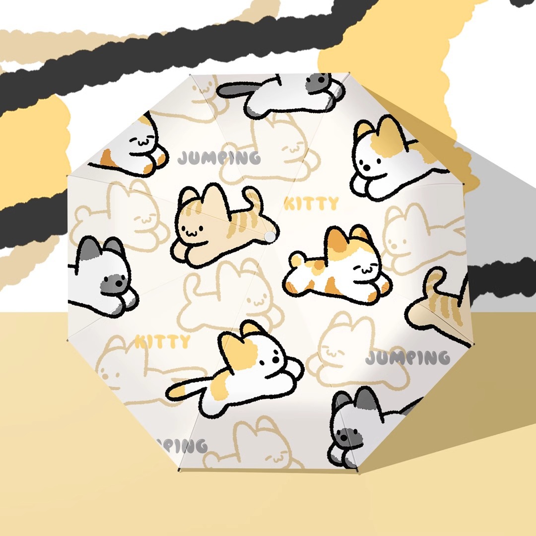 V888-ELOSUNG22268-202503211536-00 Jumping Kitten Cute Cartoon Umbrella - Sun/Rain Umbrella - Image 1