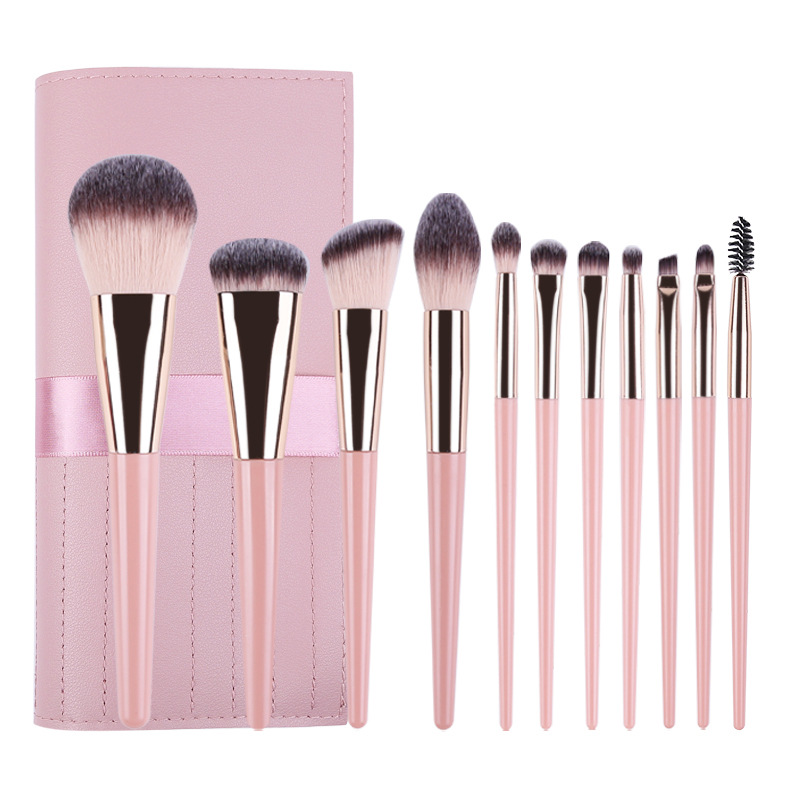 V888-ELOSUNG22341-202503211812-00 Pink 11 Pcs Makeup Brush Set - Complete Brush Kit with Travel Case - Image 1