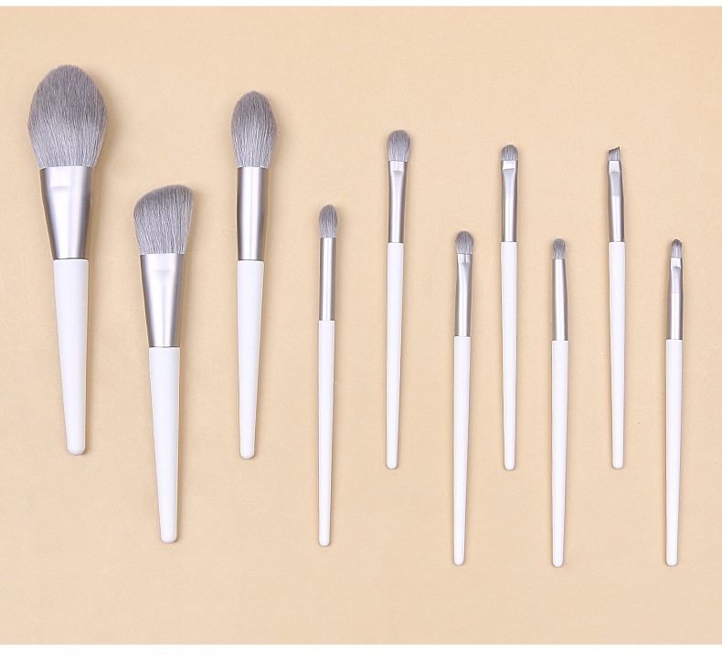 V888-ELOSUNG22351-202503211827-00 Silver Gray (Brush + Bucket) 10 Piece Face Eye Makeup Brush Set - Premium Makeup Blending Brushes - Image 1