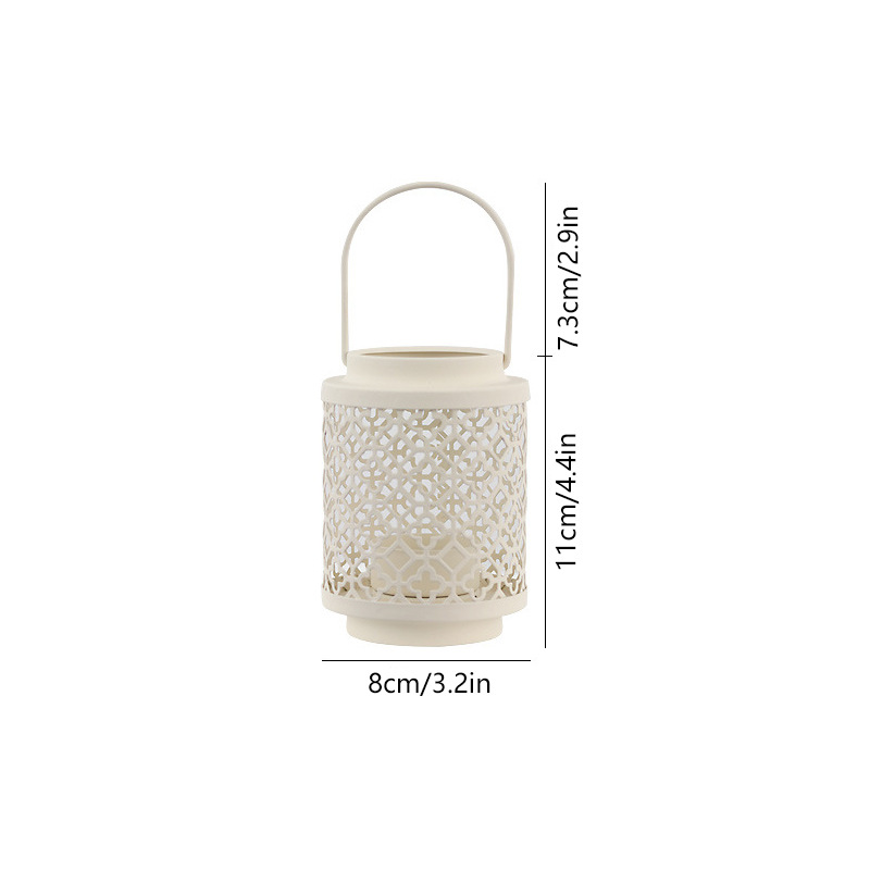 V888-ELOSUNG22352-202503211830-00 White Vintage Style Candle Lantern - Iron Tabletop Centerpiece for Home Decor - Image 1