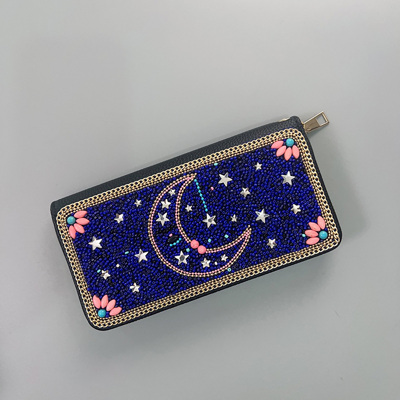 V888-ELOSUNG22401-202503251842-00 Blue Moon Ethnic Style Beaded Clutch - Handmade Retro Wallet Style 4 - Image 1