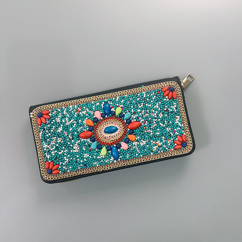 V888-ELOSUNG22403-202503251843-00 Blue Flowers Ethnic Style Beaded Clutch - Handmade Retro Wallet Style 6 - Image 1