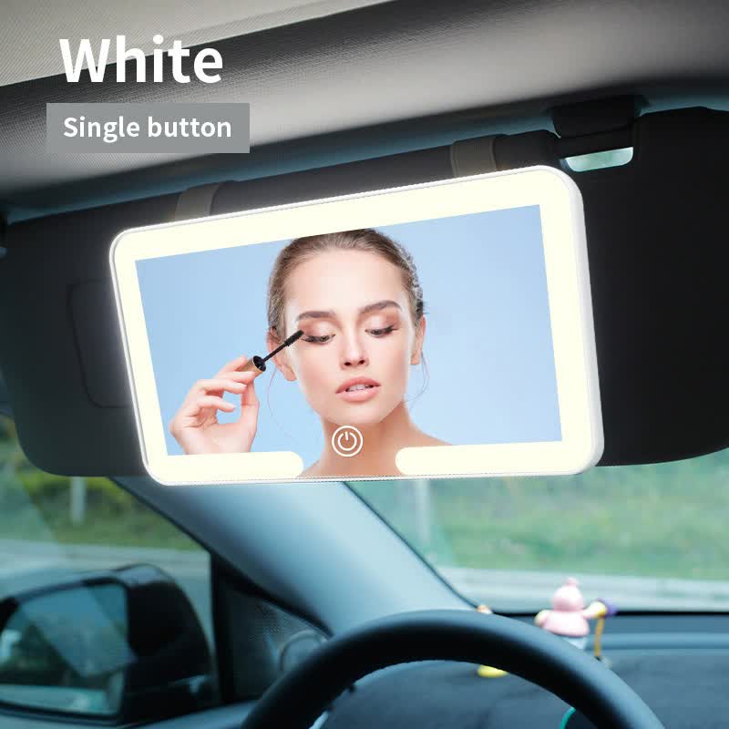 V888-ELOSUNG22575-202503280110-00 White Single button Car Sun Visor Makeup Mirror with LED Light - Tri-Color, Touch Control - Image 1