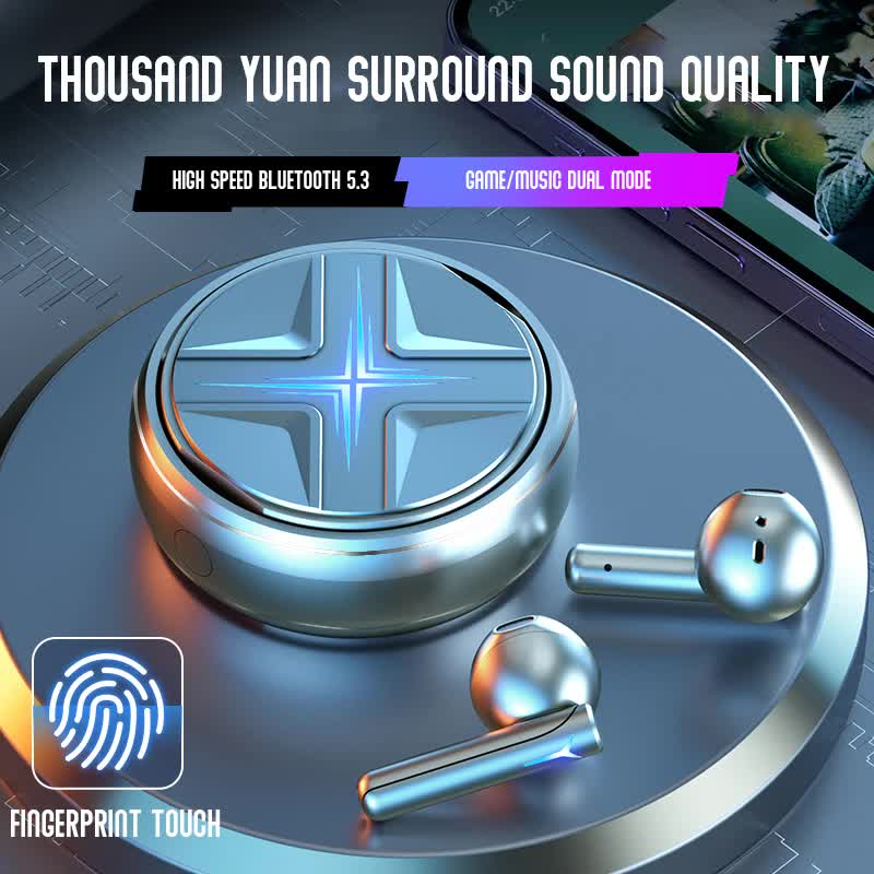 V888-ELOSUNG22619-202503282030-00 Silver Bluetooth 5.3 Wireless Earbuds - Hi-Fi Audio, Comfortable In-Ear, Fingerprint Touch - Image 1