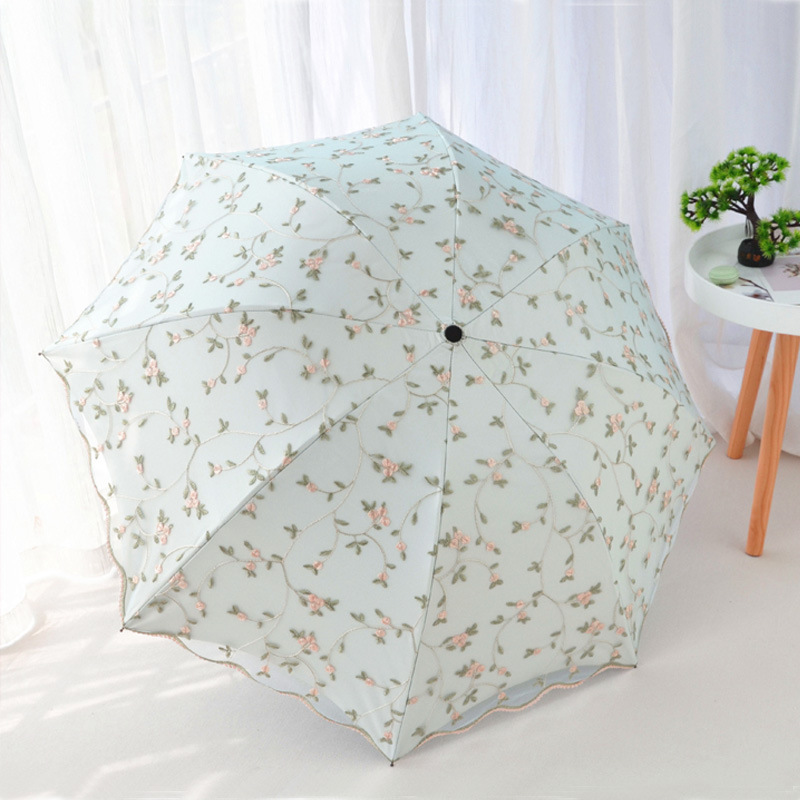 V888-ELOSUNG22732-202504011212-00 Ivy apricot yellow Elegant Lace Parasol - UV Protection, Sun & Rain Umbrella, Tri-Fold Design - Image 1