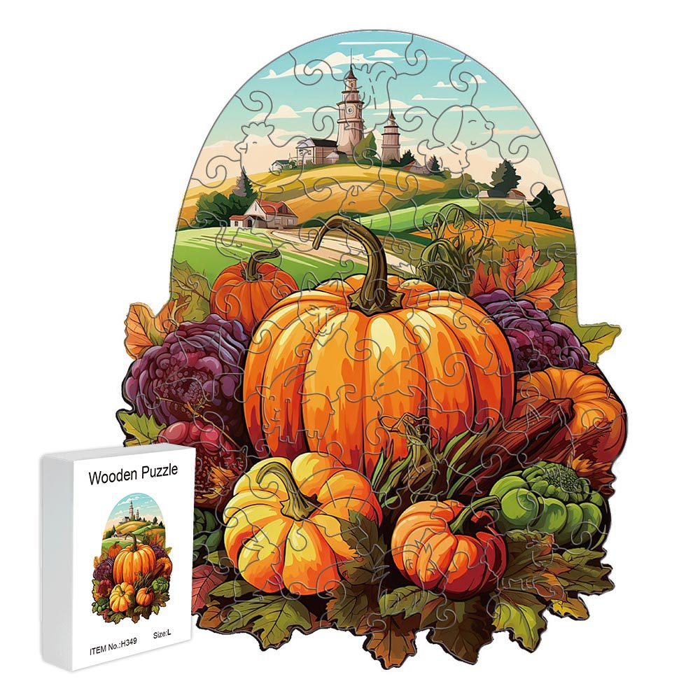 V888-ELOSUNG22739-202504011220-00 Harvest Pumpkins Wooden Puzzle - Vegetable & Fruit Design, Home Decor, Educational Toy (Size S) - Image 1