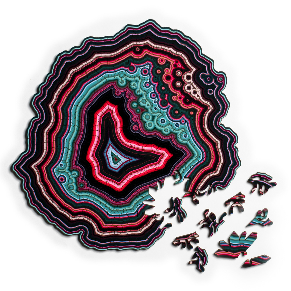 V888-ELOSUNG22754-202504011226-00 Black and Red Algorithmic Agate Jigsaw Puzzle - 164 Unique Wooden Pieces - Image 1