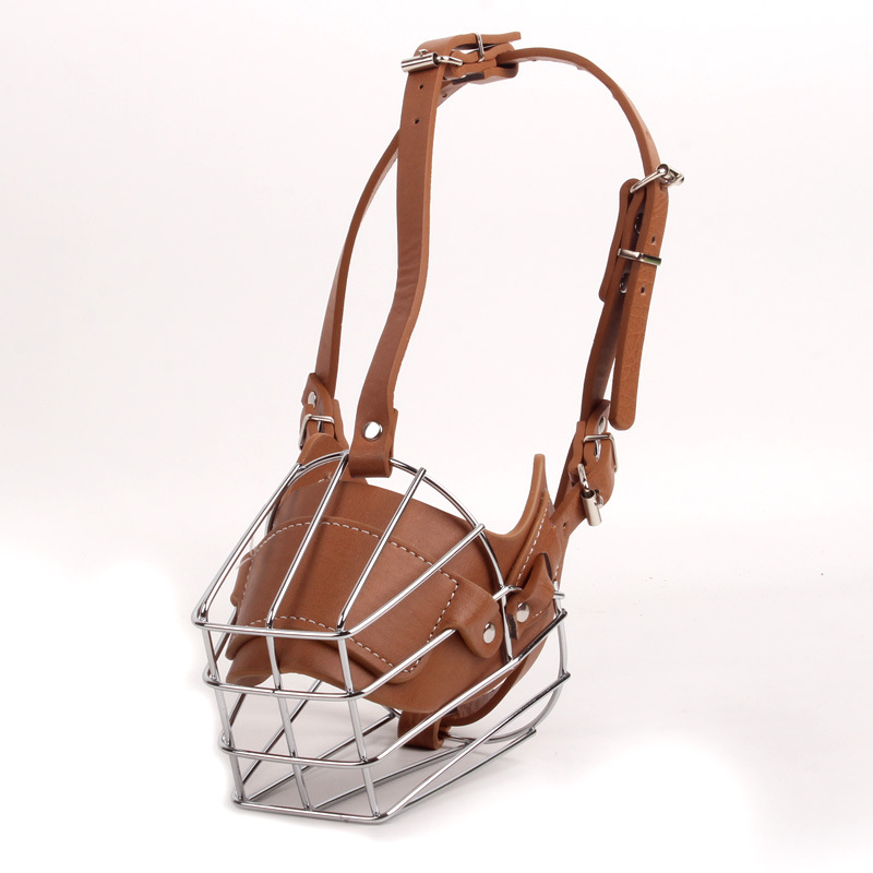 V888-ELOSUNG22762-202504011241-00 Brown Metal Basket Dog Muzzle - Anti-Bite & Anti-Barking - M - Image 1