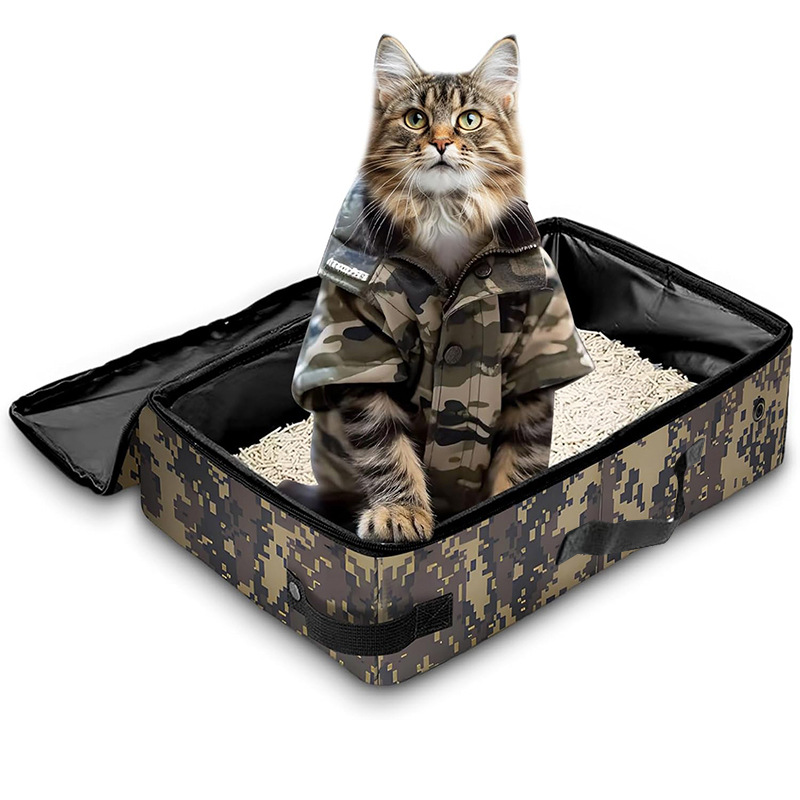 V888-ELOSUNG22801-202504031721-00 Camouflage Portable Foldable Cat Litter Box - Waterproof Travel Litter Pan for Cats - Image 1