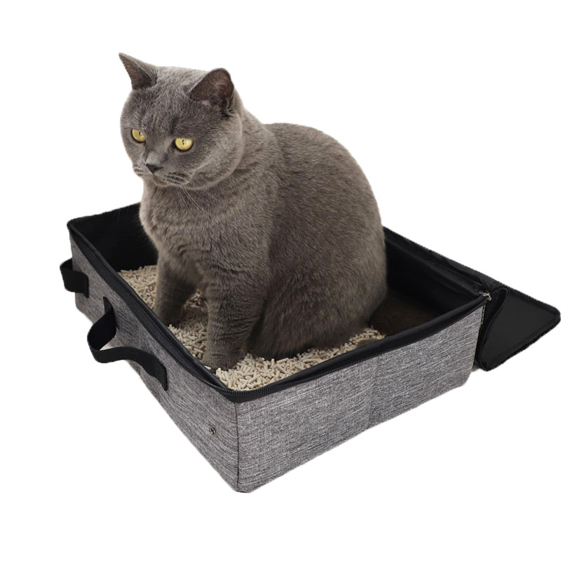 V888-ELOSUNG22803-202504031721-00 Gray Portable Foldable Cat Litter Box - Waterproof Travel Litter Pan for Cats - Image 1