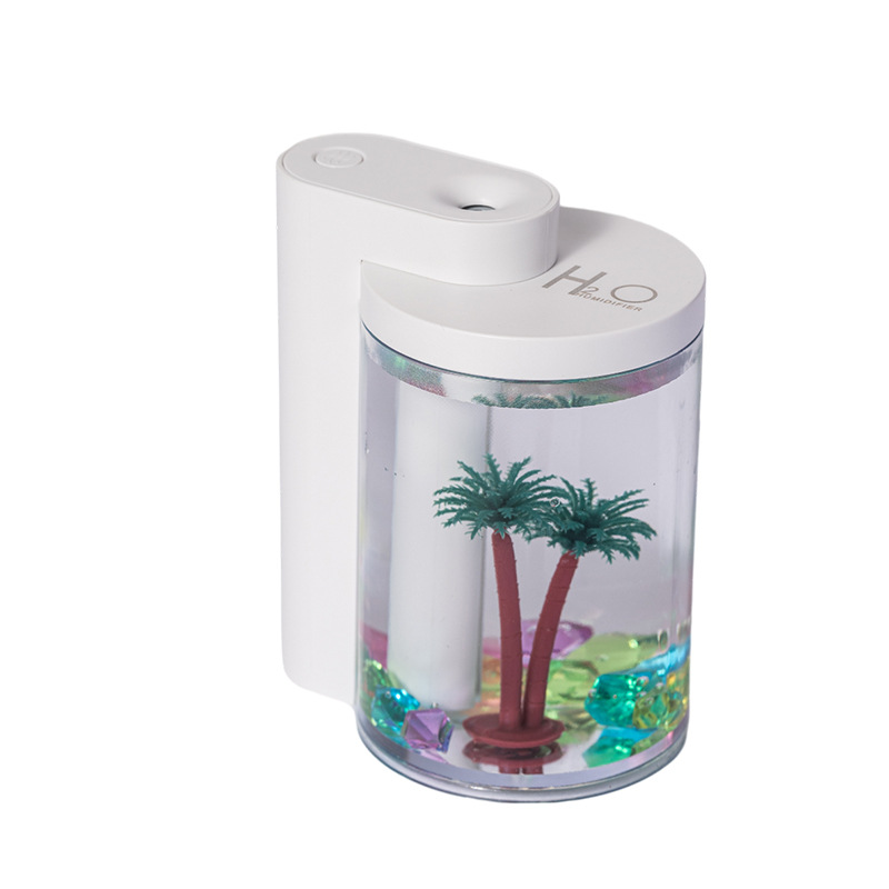 V888-ELOSUNG22840-202504141351-00 White Mini USB Micro Landscape Humidifier - 260ml Cool Mist Maker with LED Light - Image 1