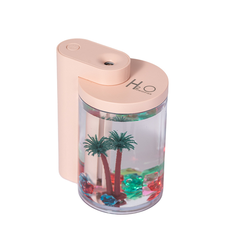 V888-ELOSUNG22841-202504141342-00 Pink Mini USB Micro Landscape Humidifier - 260ml Cool Mist Maker with LED Light - Image 1