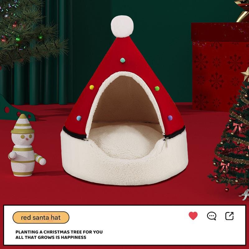 V888-ELOSUNG22860-202504141406-00 Festive Detachable Pet House - Cozy Red Santa Hat Design (S - 37x46cm) - Image 1