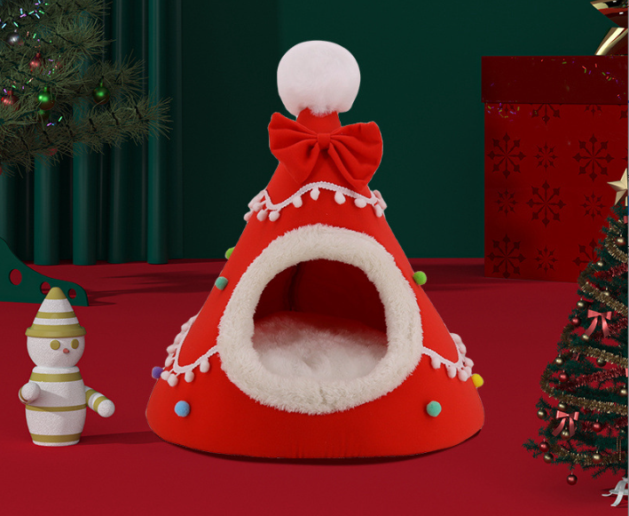 V888-ELOSUNG22861-202504141406-00 Festive Detachable Pet House - Cozy Red Candye Design (S - 37x46cm) - Image 1
