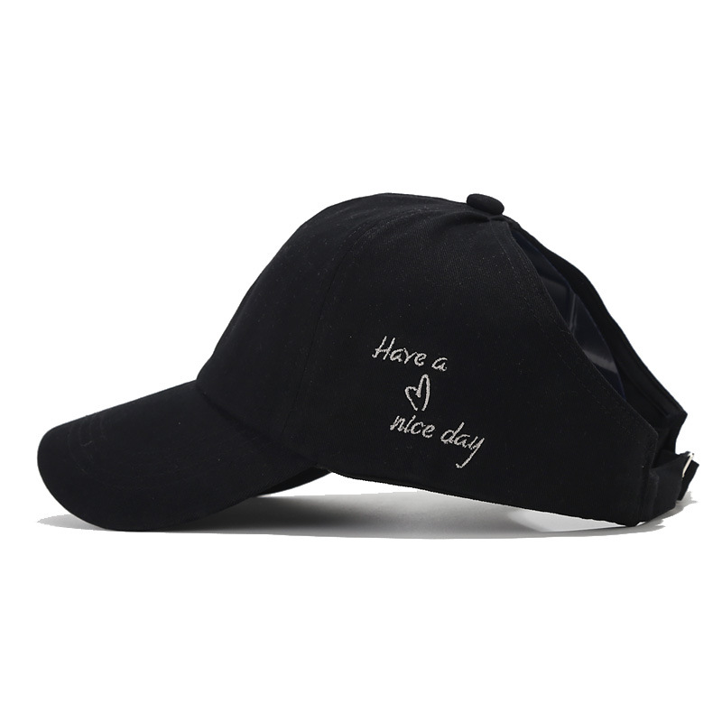 V888-ELOSUNG22887-202504141732-00 Black Stylish Ponytail Opening Baseball Cap - Have a Nice Day" Embroidery" - Image 1