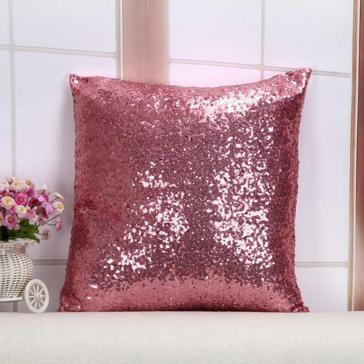 V888-ELOSUNG22896-202504141741-00 Shiny Sequin Pillowcase - Single-sided gorgeous pillowcase (Pink pair: 40x40cm) - Image 1