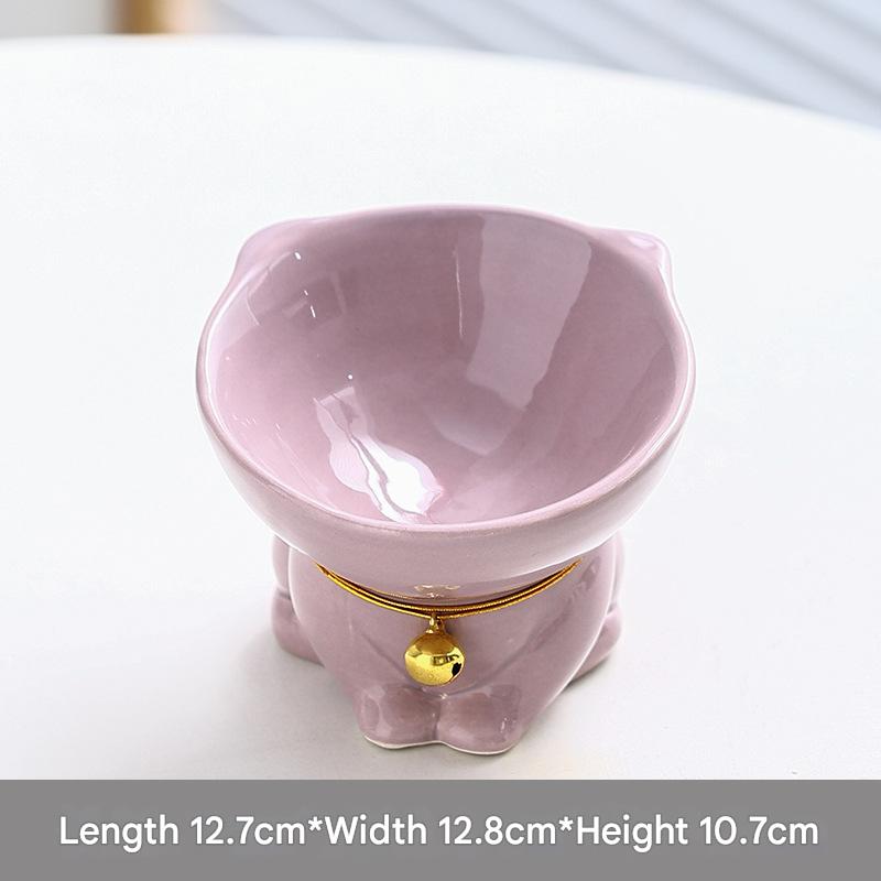 V888-ELOSUNG22919-202504141522-00 Purple Cute Ceramic Cat Bowl - Pet Feeder for Feeding and Drinking - Image 1