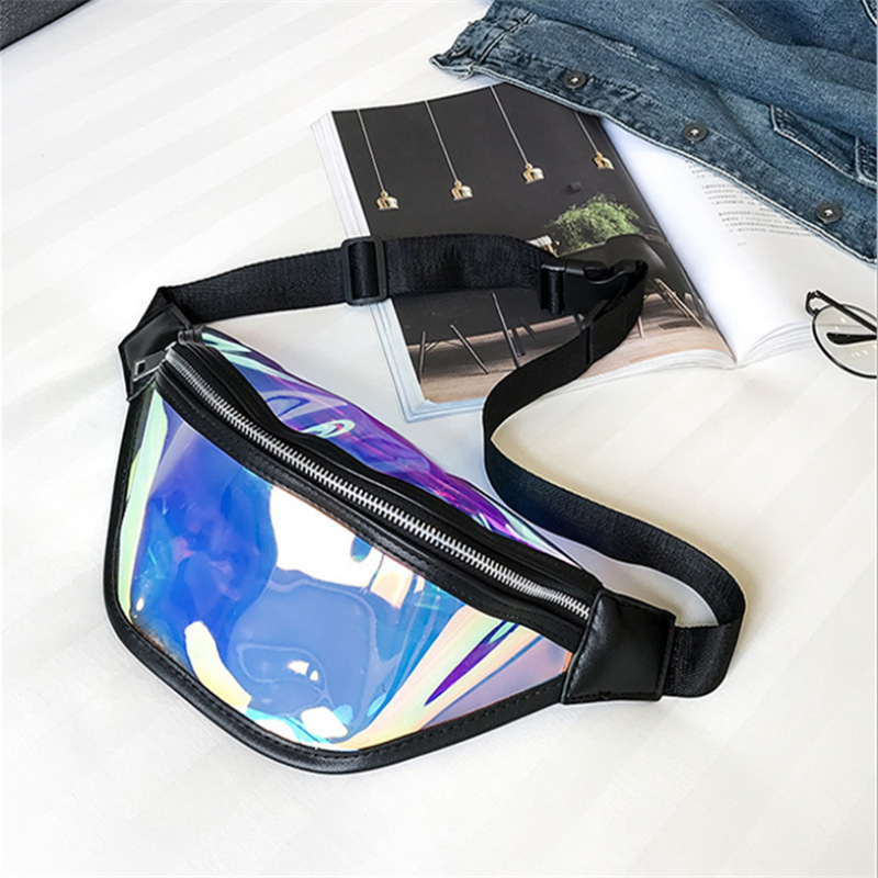 V888-ELOSUNG22937-202504141535-00 Black Transparent Waist Bag - Shiny Laser Waist Bag Crossbody Bag - Image 1